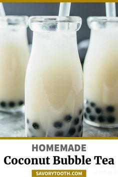 homemade coconut bubble tea recipe in three glasses