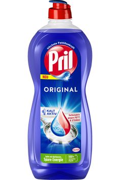 a bottle of pril original dishwash deterant on a white background with red cap