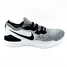 Premium Nike Epic React Flyknit 2 White Black Platinum Oreo Mens Running Sneaker, Men Shoes Nike Running Trainers, Running Trainers, Mens Running, Sneaker Men, Man Running, Nike Running, Running Sneakers, Oreo