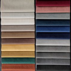 various colors of velvet fabric on display