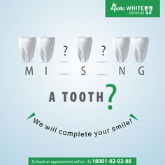 Worried about your missing tooth? Restore the beauty of your smile with dental implants at Apollo White Dental. Consult our expert dentists today! #ApolloWhiteDental #DentalImplants #HealthyTeeth #MissingTeeth Dental Promotion Ideas, Dental Implants Creative Ads, Dental Banner, Dental Ads, Dental Advertising, Dental Clinic Logo, Dental Images, Missing Tooth