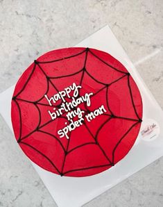 a spiderman birthday cake with the words happy birthday my spider man written on it