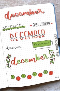 Winter Bullet Journal, Bullet Journal Christmas, Bullet Journal Headers, December Bullet Journal, January Bullet Journal, Bullet Journal Spreads, Bullet Journal Ideas Templates, Bullet Journal Font