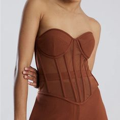 Structured, Quality Bustier, That I Purchased As Final Sale. Bought For Event That Was Cancelled. Selling Matching Blazer As Well. Brown Fitted Top For Evening, Elegant Brown Corset, Chic Red Fitted Corset, Red Fitted Chic Corset, Underwire Boned Bodice Tops For Night Out, Red Fitted Top With Boned Bodice, Chic Red Sleeveless Corset, Fitted Strapless Brown Top, Brown Fitted Strapless Top