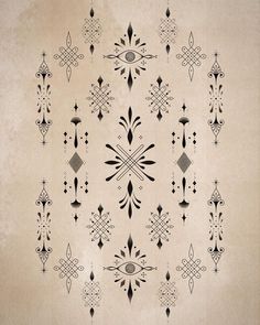 an artistic design on a wall in black and beige colors, with decorative elements around the edges