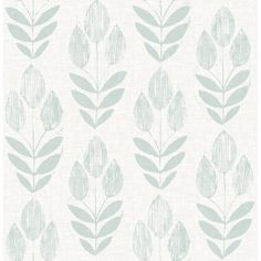 a blue and white wallpaper with leaves on the back ground, in shades of gray