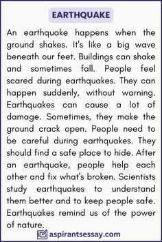 Paragraph on Earthquake in English (100, 150, 200, 250 Words) | More samples are on the blog for students English Paragraph Writing, Short Stories For Kids