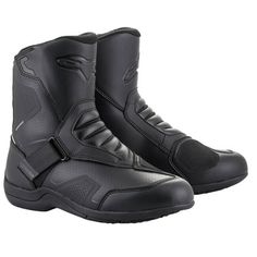 a pair of black motorcycle boots on a white background