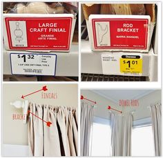 the instructions for how to hang curtains and valances in a closet or bedroom are shown