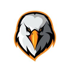 an eagle's head in the middle of a white background with orange and black accents