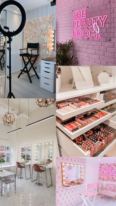 Make Up Artist Room Decor, Mini Makeup Studio Ideas, Make Up Artist Studio Decor, Beauty Studio Interior Ideas, Home Based Makeup Studio, In Home Makeup Studio, Mini Makeup Studio At Home, Makeup Artist Office, Makeup Artist Studio Design