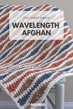 a crocheted afghan with the text free crochet pattern wavelengh afghan