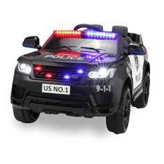 a police car with lights on is shown in front of a white background and the words us no 1