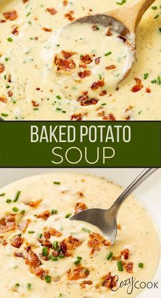 baked potato soup with chives and bits of bacon Fall Soup Recipes, Baked Potato Soup, Fall Soups, Health Dinner Recipes, Think Food, Easy Soups, Easy Soup Recipes, Potato Soup, Fall Recipes