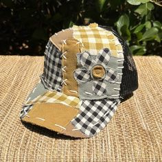 These Boho patchwork trucker hats are made using a variety of fabrics - new and upcycled, and are machine stitched as well as hand stitched. The price reflects the amount of detail and time that goes into making each special, one of a kind hat. These are a perfect unique accessory to add character to any wardrobe and would make nice gift for women as well. Adjustable SnapBack closure. You can check out all my items at www.SunLoveStudio.com ✌🏼 Adjustable Cotton Patchwork Hat, Hat Decorating Ideas, Upcycled Hats, Trucker Hat Women, Women Baseball Hat, Women Baseball Cap, Baseball Cap Women, Custom Made Hats, Happy Hat