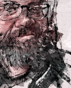 an old man with glasses and a beard is shown in this artistic drawing by the artist