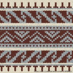 a knitted pattern with blue and brown colors