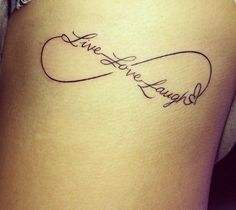 a woman's thigh with the word love and always written in cursive handwriting