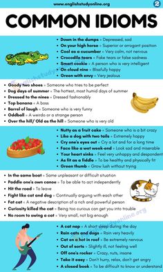 an info sheet describing the common idioms for children to use in their classroom