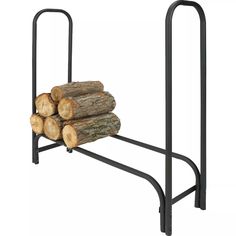 a metal rack with logs on it