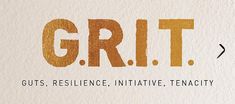 the words grit, guts, resilince, infattive, tenacity