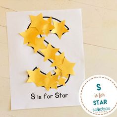 the letter s is for star craft with paper stars on it and a printable card