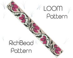 the loom bracelet pattern is shown in pink and black, with hearts on it