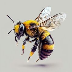 a bee flying through the air with it's wings spread