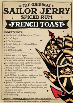 the original sailor jerry spiced rum from french toast is shown in this advert