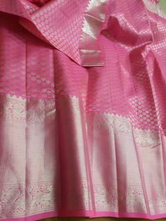 Pink Raw Silk Saree With Weaving Work, Pink Dola Silk Saree With Zari Weaving, Pink Silk Thread Embroidered Saree Fabric, Pink Raw Silk Saree With Border, Pink Katan Silk Saree With Border, Bridal Silk Saree, Kanjivaram Sarees, Silk Sarees