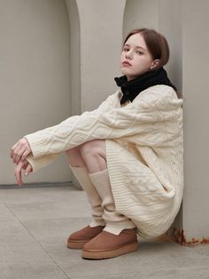 Composition : 60% acrylic, 40% nylonColor : LIGHT BEIGECountry of Origin : Republic of Korea Cable Knit Dress, Cable Knit, Knit Dress, Casual Tops, Jumpsuit Dress, Dress Outfits, Cute Outfits, Composition, Cable