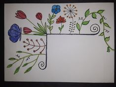 a drawing of flowers and vines on white paper