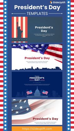 the presidents day poster is shown in three different colors and sizes, including an american flag