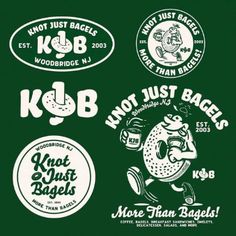 various logos and stickers on a dark green background for kobo burgers in woodbridge, n j