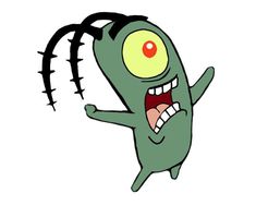 a green cartoon character with big eyes and sharp teeth, holding his arms out in front of him