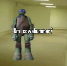 an image of a person in a room with the caption um cowabumbmer?