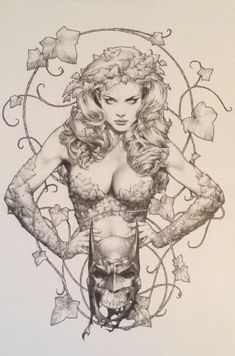 a drawing of a woman with a batman mask on her chest and hands behind her back