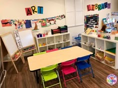 a child's playroom with lots of toys and books