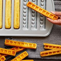 the waffles have been cut into squares and placed on top of each other