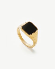 Lucy Williams Square Signet Ring | 18ct Gold Plated Vermeil/Black Spinel black/gold. A Unique, Vintage-Inspired Take on the Classic Signet Ring. The Black Spinel Gemstone Has a Strong Empowering Energy and Repels Negativity. Style this Signature Piece Solo, Wear It on Your Pinky, or Stack with More Delicate Styles. Metal: 18Ct Gold Plated Vermeil on Sterling Silver Dimensions: 11 mm Stone; Bottom Band 2. 5mm Stone: Black Spinel Weight: 5. 3g Product Code: Lws-G-R6-Bsp Malachite Necklace, Spinel Gemstone, Gold And Silver Rings, Black Spinel, Demi Fine Jewelry, Gold Price, Pearl Pendant Necklace, Ring Size Guide, Recycled Sterling Silver