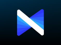 a blue and white logo with the letter m in it's center on a dark background