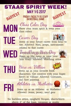 a poster with words and pictures on it for women's basketball team spirit week