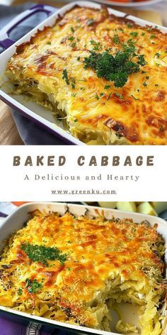 baked cabbage casserole in a white dish