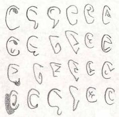 the letters are drawn in pencil and have different shapes, sizes, and numbers on them