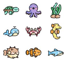 an assortment of cartoon animals and sea creatures