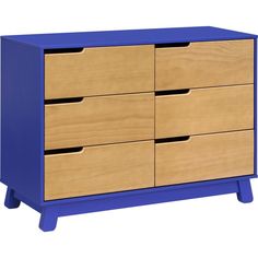 a blue and wooden dresser with four drawers