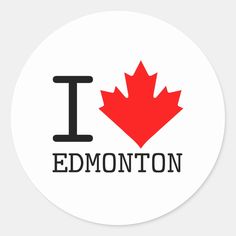 i love edmonton canada sticker with the canadian flag in black and red, on a white background