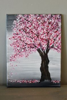 a painting of a tree with pink flowers on it