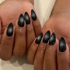 Nails Aura, Black Chrome Nails, Acrylic Nail Designs Coffin, Black Almond Nails, Aura Nails, Studded Nails, Gray Nails, Almond Nails Designs, Black Nail Designs