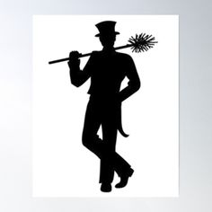 a silhouette of a man in top hat holding a cheerleader pom - pom poster